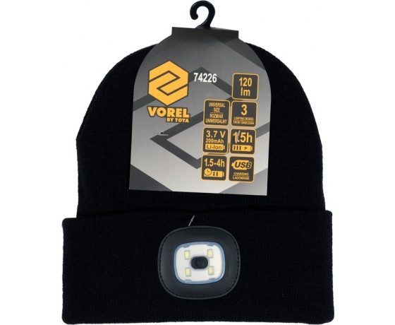 Фото 6 - Шапка зимова чорна VOREL з акумуляторним- 3,7 В ліхтарем 120 Lm