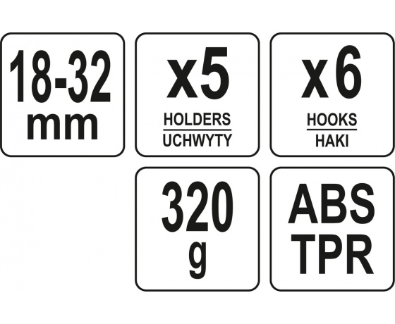 Фото 6 - Вішалка для присадибного інвентара YATO, 6 гаків і 5 комірок з діапаз.- 18х 32 мм