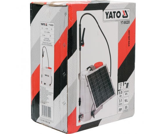 Фото 6 - Оприскувач акумуляторний від сонячної батареї YATO, 12 В, 8 Агод, бак- 16л, продуктивность- 3.1 л/хв