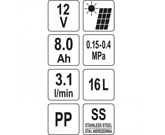 Фото 7 - Оприскувач акумуляторний від сонячної батареї YATO, 12 В, 8 Агод, бак- 16л, продуктивность- 3.1 л/хв