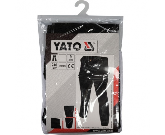 Фото 10 - Штани робочі чорні YATO, розмір L; 9 киш 64%- поліестер, 34%- бавовна, 2%-еластан, відсвічув вставки