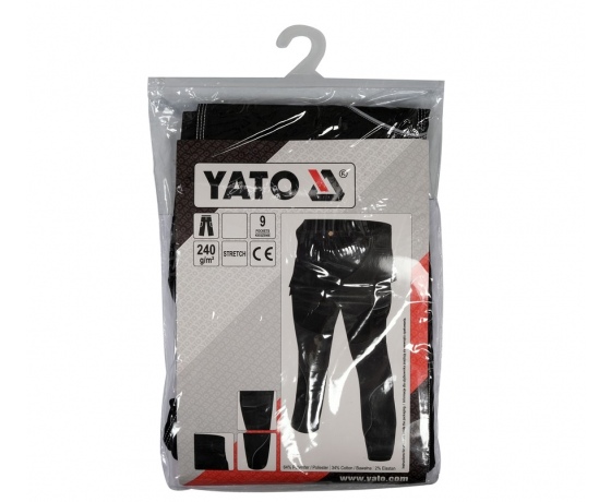 Фото 9 - Штани робочі чорні YATO, розмір S; 9 киш 64%- поліестер, 34%- бавовна, 2%-еластан, відсвічув вставки