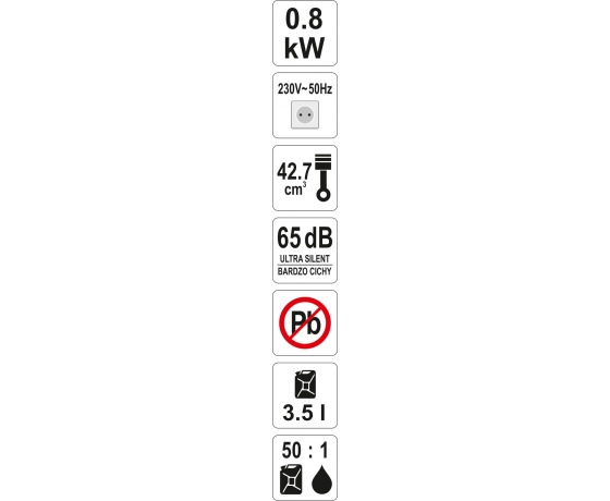 Фото 3 - Генератор ел.струму інверторний бензиновий YATO: W=800/880 Вт, U=230 В, витрата- 0.75 л/г, бак- 3.5л