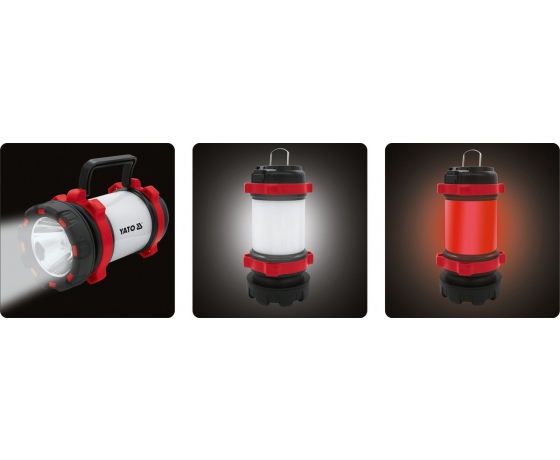 Фото 3 - Ліхтар світлодіодний з ручкою акумул. YATO Li-Ion 3.7 В, 3000 mАГод, 6 реж, 380/200 Lm, зарядний USB