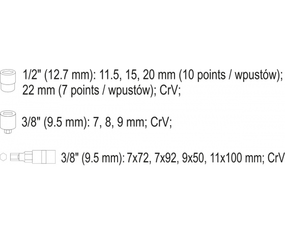 Фото 7 - Насадки 6-гранні для гальмівних супортів авто YATO: квадр- 3/8