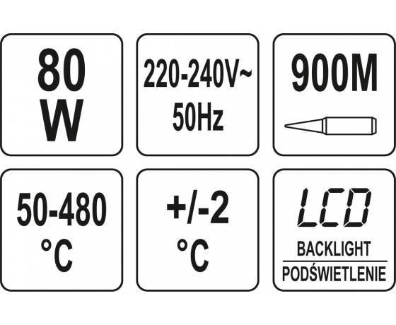 Фото 7 - Паяльник мережевий 230 V YATO, P= 80 Вт, регульований температ. режим t= 50- 480°С