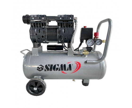 Фото 2 - Компрессор двухцилиндровый безмасляный 1.1кВт 1400об/мин 160л/мин 8бар 58дБ 24л SIGMA (7042521)