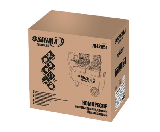 Фото 3 - Компрессор четырехцилиндровый безмасляный 2.2кВт 1400об/мин 320л/мин 8бар 58дБ 50л SIGMA (7042551)