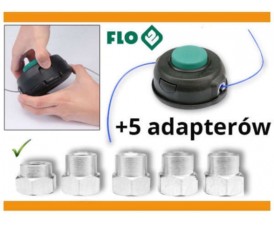 Фото 14 - Головка для кріплення жилки до газонокосарок FLO: Ø=2- 2,4 мм, 5 адаптерів, Ø= 108 мм, h= 58 мм