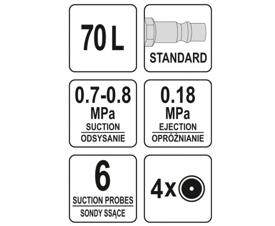 Фото 7 - Пристрій для зливу оливи пневматичний на колесах YATO; V= 65 л, 6 зондів