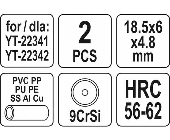 Фото 4 - Різці дискові YATO Ø= 18,5/ 6 мм, t= 4,8 мм до труборізів YT-22341,-22342, 2 шт