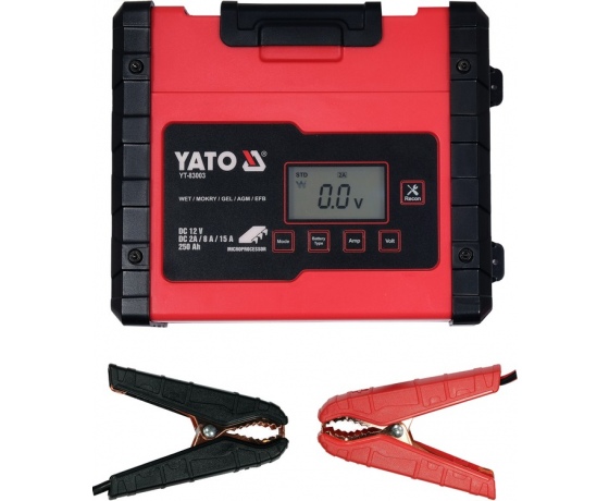 Фото 2 - Зарядний прилад мережевий з LCD дисплеєм 230В YATO до акумуляторів 12V-2/8/15А, макс. 240AГод