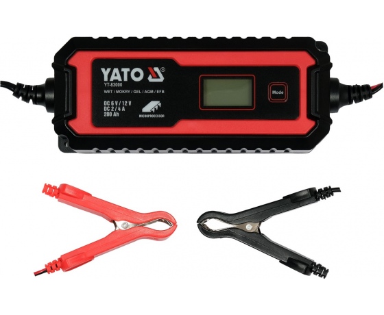 Фото 2 - Зарядний прилад мережевий з LCD дисплеєм 230В YATO до акумуляторів 6V-2А 12V-4А, макс. 240 AГод