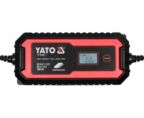 Фото 3 - Зарядний прилад мережевий з LCD дисплеєм 230В YATO до акумуляторів 6V-2А 12V-8А, макс. 240 AГод