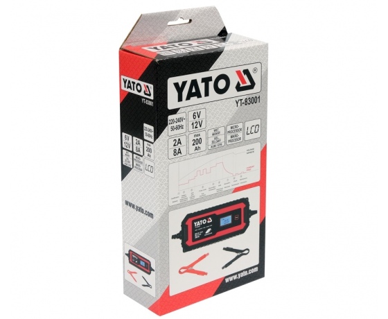 Фото 7 - Зарядний прилад мережевий з LCD дисплеєм 230В YATO до акумуляторів 6V-2А 12V-8А, макс. 240 AГод