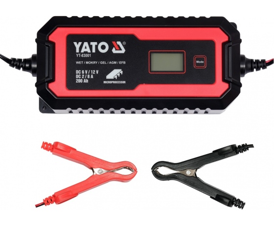 Фото 2 - Зарядний прилад мережевий з LCD дисплеєм 230В YATO до акумуляторів 6V-2А 12V-8А, макс. 240 AГод