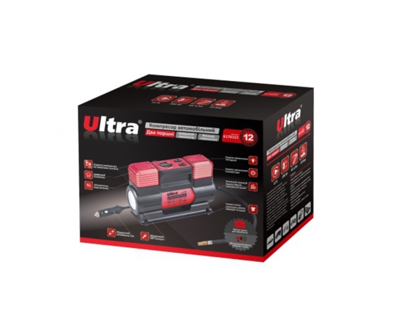 Фото 4 - Компрессор автомобильный автостоп 12В 200Вт 15А 65л/мин 10бар с фонариком сумка ULTRA (6170152)