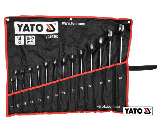 Фото 2 - Набір ключів ріжково-накидних кручених 90° YATO 10-32 мм 14 шт