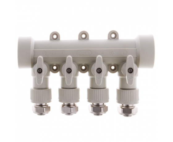 Фото 3 - KOER PPR Коллектор распределительный 4-way с фитингом (40x20) (K0192.PRO) (16 шт/ящ)