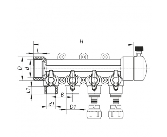 Фото 4 - KOER PPR Коллектор распределительный 4-way с фитингом (40x20) (K0192.PRO) (16 шт/ящ)