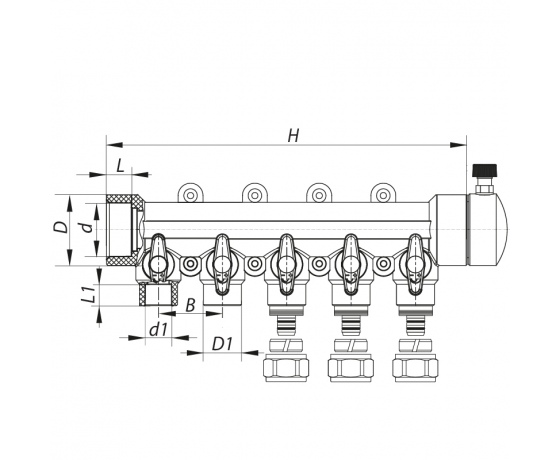 Фото 4 - KOER PPR Коллектор распределительный 5-way с фитингом (40x20) (K0193.PRO) (13 шт/ящ)