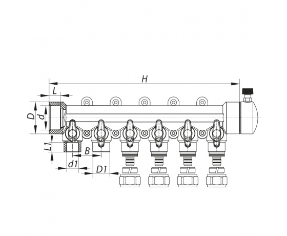 Фото 4 - KOER PPR Коллектор распределительный 6-way с фитингом (40x20) (K0194.PRO) (11 шт/ящ)