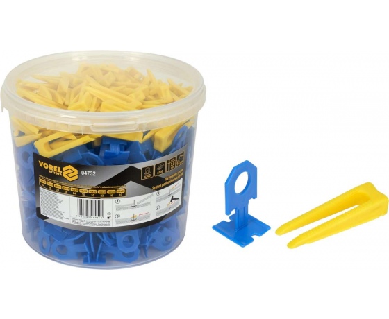 Фото 2 - Кліпси і клини для викладання керамічної плитки VOREL : 2 мм, t≤ 14 мм. 300 + 100 шт.