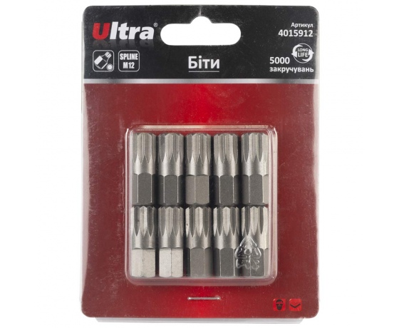 Фото 2 - Биты Spline M12×30мм 10мм 10шт S2 (блистер) ULTRA (4015912)