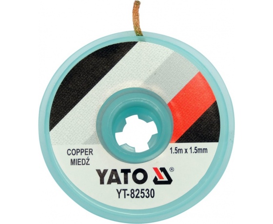 Фото 3 - Стрічка плетена з міді для очищення від припою YATO, l= 1,5 м, W= 1,5 мм в котушці в корпусі