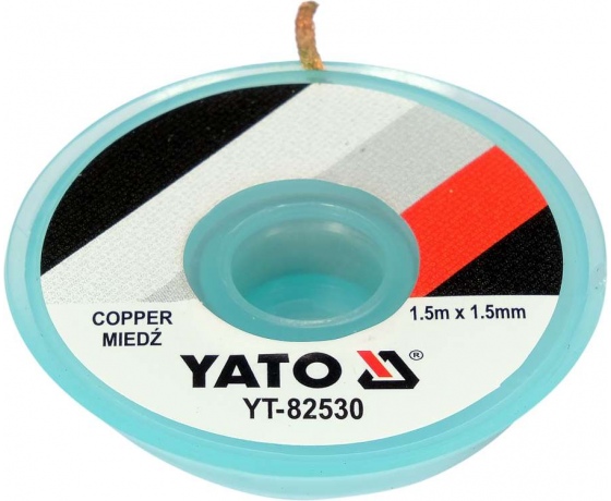 Фото 2 - Стрічка плетена з міді для очищення від припою YATO, l= 1,5 м, W= 1,5 мм в котушці в корпусі