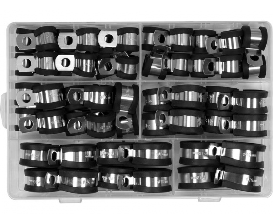 Фото 3 - Хомути металево гумові YATO : Ø= 6, 8, 10, 13, 16, 19 мм, 52 шт