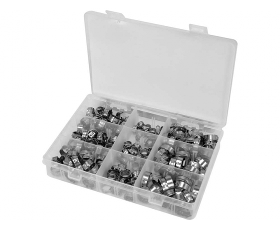 Фото 2 - Хомути плавні з 1-м вушком до шлангів YATO різних розмірів Ø= 5,8- 21 мм, 170 шт.