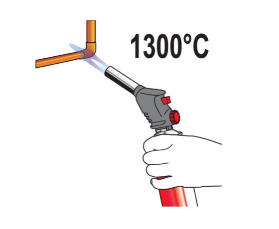 Фото 6 - Пальник газовий YATO : цанговe з'єднання. PIEZO. 360°. до 2 кВт. t= 1300 ºC (EN417)