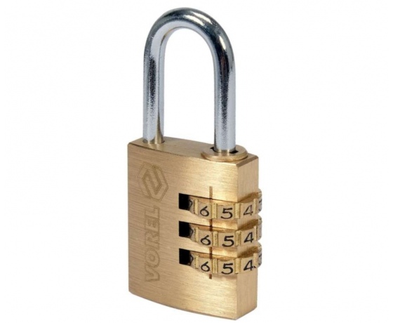 Фото 3 - Замок навісний з кодовим замиканням VOREL: латунний корпус- 25х 10,2х30,4 мм, стал дуга- 22х12х 4 мм