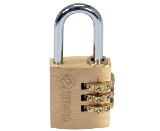 Фото 4 - Замок навісний з кодовим замиканням VOREL: латунний корпус- 25х 10,2х30,4 мм, стал дуга- 22х12х 4 мм