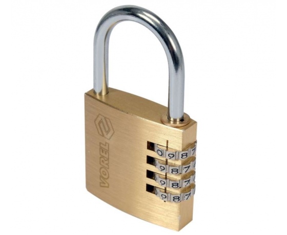 Фото 3 - Замок навісний з кодовим замиканням VOREL: латунний корпус- 40х 11,8х39,5 мм, стал дуга- 30х25х 5 мм