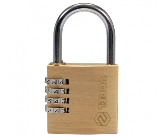 Фото 4 - Замок навісний з кодовим замиканням VOREL: латунний корпус- 40х 11,8х39,5 мм, стал дуга- 30х25х 5 мм