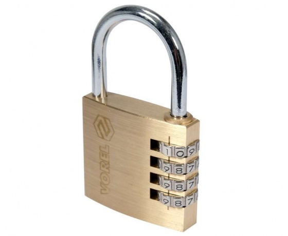Фото 3 - Замок навісний з кодовим замиканням VOREL: латунний корпус- 50х 13.9х46 мм, сталев дуга- 34х32х 6 мм