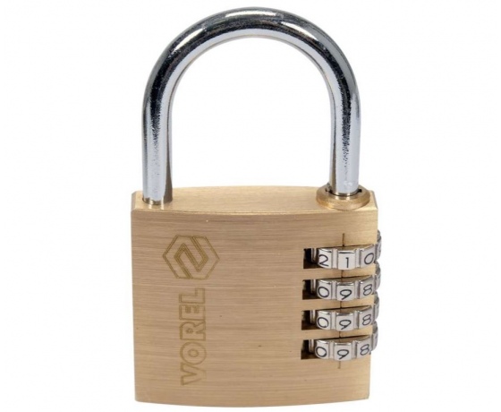 Фото 4 - Замок навісний з кодовим замиканням VOREL: латунний корпус- 50х 13.9х46 мм, сталев дуга- 34х32х 6 мм