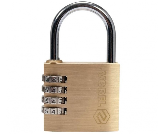 Фото 2 - Замок навісний з кодовим замиканням VOREL: латунний корпус- 50х 13.9х46 мм, сталев дуга- 34х32х 6 мм