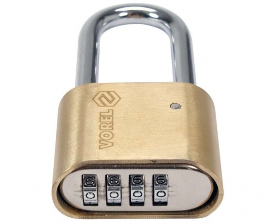 Фото 3 - Замок навісний з кодовим замиканням VOREL: латунний корпус- 52х 40 х25 мм, сталева дуга- 56х25х 8 мм