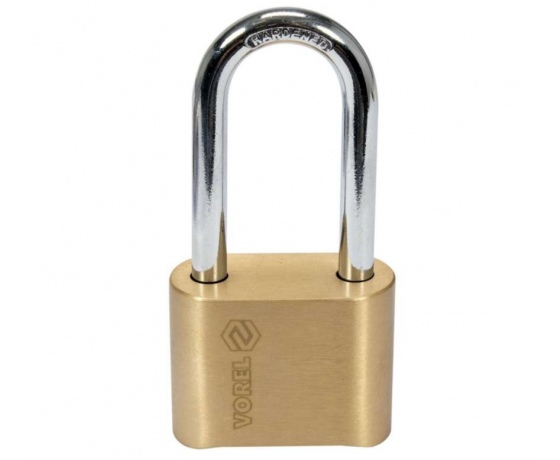 Фото 2 - Замок навісний з кодовим замиканням VOREL: латунний корпус- 52х 40 х25 мм, сталева дуга- 56х25х 8 мм