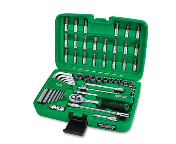 Фото 2 - 49PCS Professional Grade  1/4 DR.Flank Socket &  Hex Key Wrench Set  Satin Chrome/Stamping  Blow Case  BAEA:4~14;BCAA:PH1~PH3  BCBA:PZ1~PZ3;BCDA:3~8
