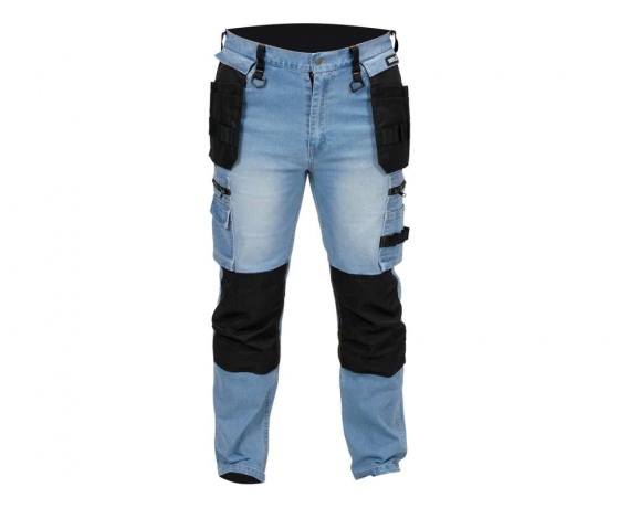 Фото 3 - Штани робочі джинс стрейч YATO розмір S/ 74-82 см, ріст- 164-172 см, голубі, 17 кишень, 71% бав, 25