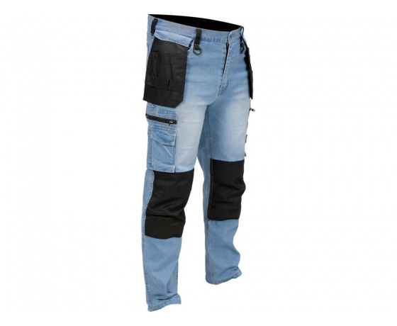 Фото 5 - Штани робочі джинс стрейч YATO розмір S/ 74-82 см, ріст- 164-172 см, голубі, 17 кишень, 71% бав, 25