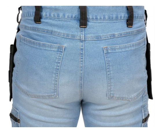 Фото 9 - Штани робочі джинс стрейч YATO розмір S/ 74-82 см, ріст- 164-172 см, голубі, 17 кишень, 71% бав, 25