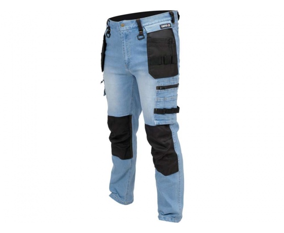 Фото 2 - Штани робочі джинс стрейч YATO розмір S/ 74-82 см, ріст- 164-172 см, голубі, 17 кишень, 71% бав, 25