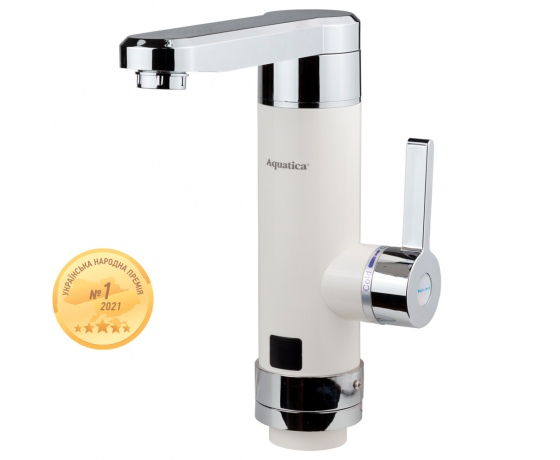 Фото 2 - Кран-водонагреватель проточный HZ 3.0кВт 0.4-5бар для кухни гусак прямой на гайке (W) AQUATICA (HZ-6B243W)