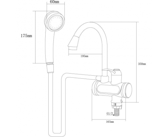 Фото 4 - Кран-водонагреватель проточный JZ 3.0кВт 0.4-5бар для ванны гусак ухо на гайке AQUATICA (JZ-6C141W)