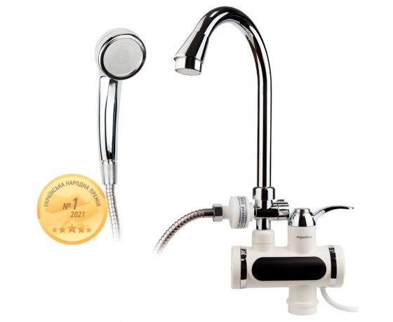 Фото 2 - Кран-водонагреватель проточный JZ 3.0кВт 0.4-5бар для ванны гусак ухо на гайке AQUATICA (JZ-6C141W)